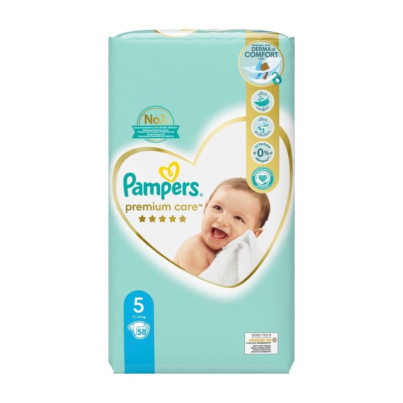 Scutece Pampers Premium Care, marime 5, intre 11-16kg, 58 bucati