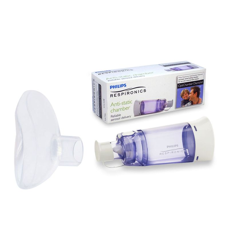 Set Camera de inhalare 1- 5 ani Philips Respironics Optichamber Diamond,  cu masca M compatibila, din silicon